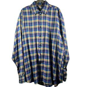 Robert Talbott Shirt Mens XL Purple Blue Plaid 100% Cotton Button Up Long Sleeve